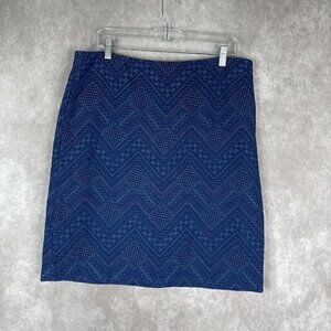 J. McLaughlin Chevron Print Embroidered Textured Zip Blue Skirt Women's Size 12
